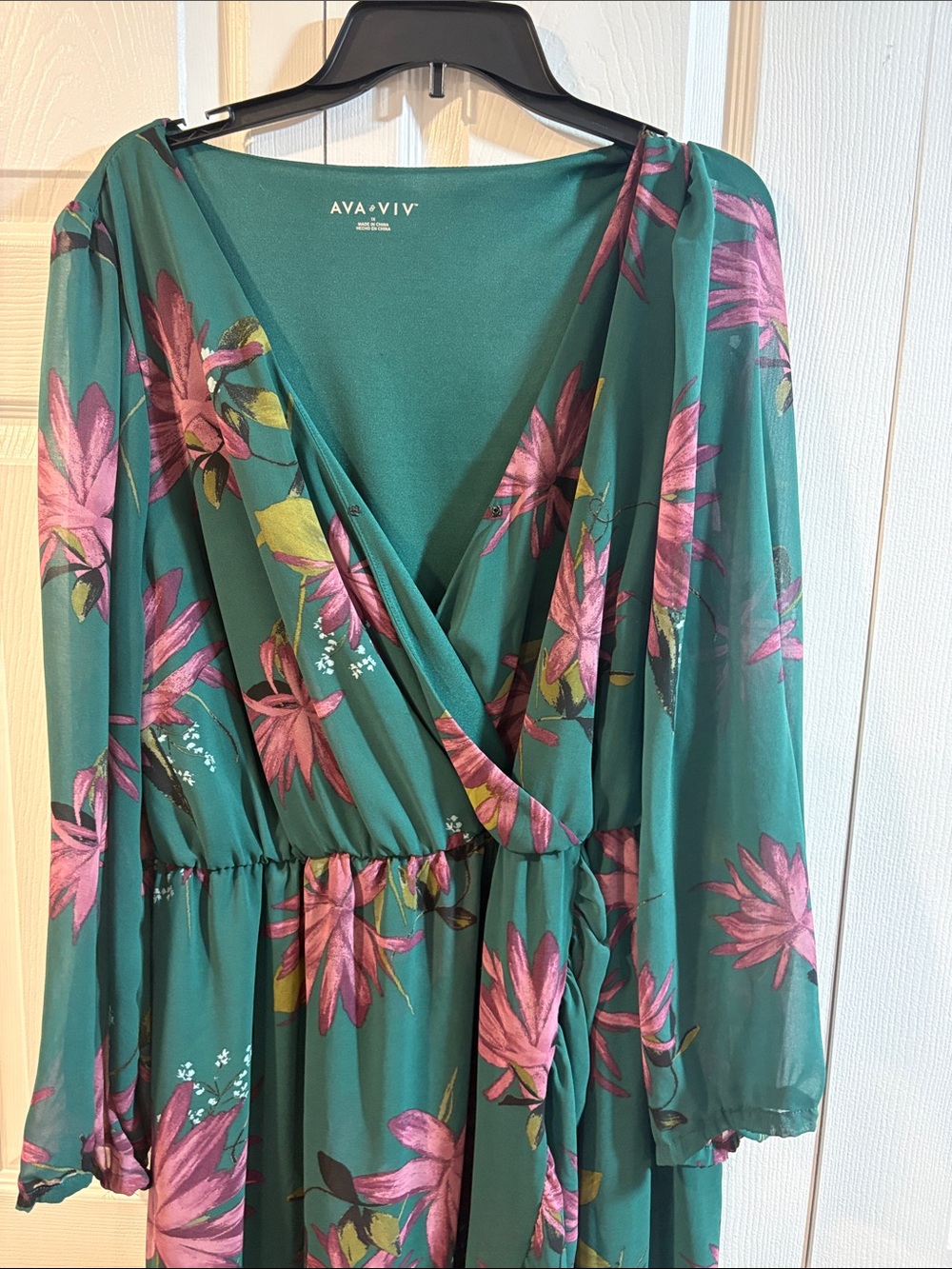 Ava & Viv Green Floral Faux-Wrap Midi Dress Cottagecore Boho Romantic - Picture 5 of 7